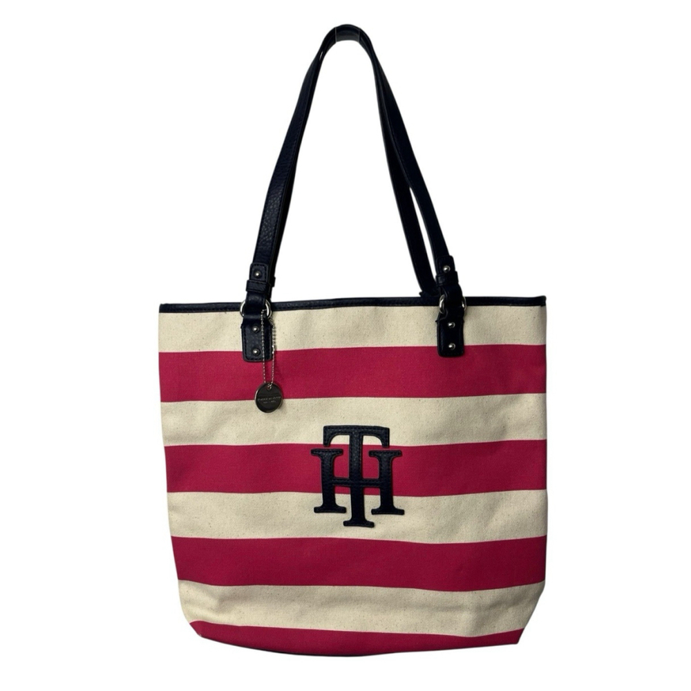 Tommy Hilfiger Pink Stripe Large Canvas Tote Bag